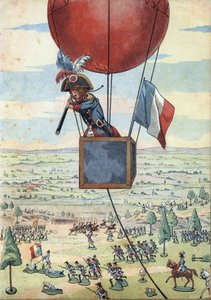 Scena z historii Francji w zabawkach: Bitwa pod Fleurus 26 czerwca 1794 r. i pierwsze użycie balonu obserwacyjnego przez kapitana Jeana Marie Josepha (Jean-Marie-Joseph) Coutelle (1748-1835) z długim widokiem - W „ ” Zagrajmy w historię: Francja wystawił z autorstwa pseudonym for Onfray de Breville Jacques Job