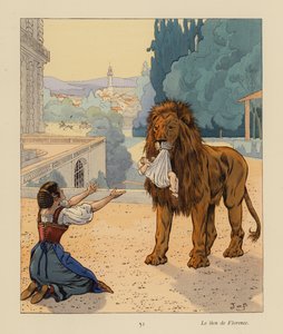 Lew florencki (kolorowa litografia) autorstwa pseudonym for Onfray de Breville Jacques Job