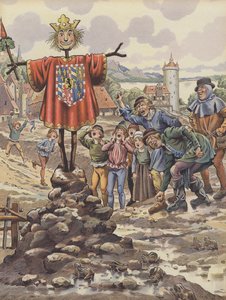 Mieszkańcy Dinant szydzą z wizerunku Karola Śmiałego, księcia Burgundii (kolor lito) autorstwa pseudonym for Onfray de Breville Jacques Job