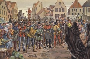 Maria, księżna Burgundii, błagająca lud Gandawy o życie dwóch doradców jej ojca, którzy byli w korespondencji z królem Francji Ludwikiem XI