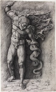 Faun atakujący węża autorstwa school of Andrea Mantegna