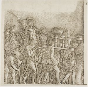 Triumf Cezara: Żołnierze niosący trofea autorstwa school of Andrea Mantegna