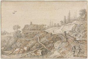Pagórkowaty krajobraz z chatą nad strumieniem, 1627. autorstwa van de Velde Esaias