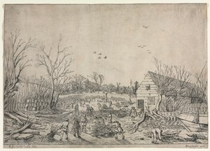 Wielka powódź z 10 stycznia 1624 lub naprawa zerwanej grobli na rzece Lek przez Vianena, 1624. autorstwa van de Velde Esaias
