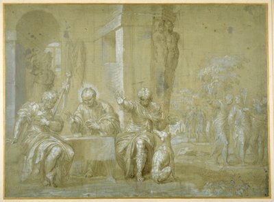 Wieczerza w Emaus, ok. 1550 (długopis, czarny tusz i brązowe pranie na papierze) autorstwa Veronese