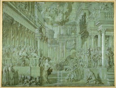 Alegoria dla uczczenia publikacji Ligi Świętej w 1571 (pióro-brązowe pranie z podwyższeniem) autorstwa Veronese