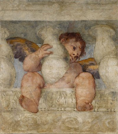Anioł siedzący na balustradzie par Veronese, Paolo (1528-1588). Fresk, rozmiar: 115x87 autorstwa Veronese