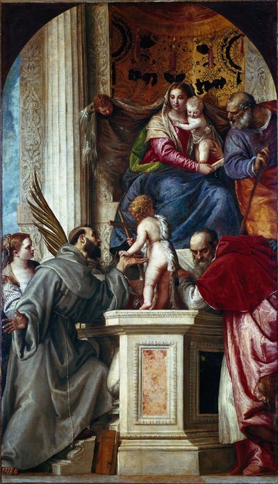 Święta Rodzina ze Świętymi (Święta Rozmowa znana jako Pala di San Zaccaria lub Ołtarz św. Zachariasza). Obraz Paolo Caliari Paolo Veronese (1528-1588) autorstwa Veronese