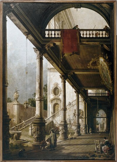 Capriccio z kolumnadą i dziedzińcem (olej na płótnie) autorstwa Canaletto