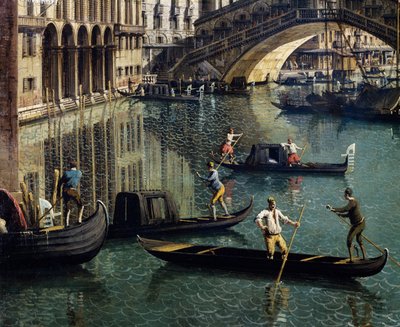 Most Rialto w Wenecji, detal (olej na płótnie) autorstwa Canaletto