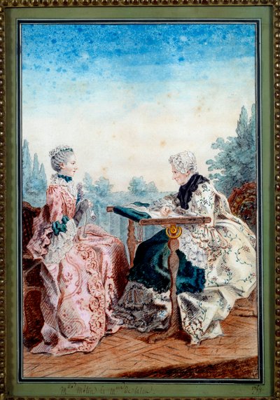 Mademoiselle Melin i Mademoiselle de Laleu robią akwarelę Louis carrogis dit Carmontelle (1717-1806) 1759. Paryż, Musee Carnavalet autorstwa Carmontelle