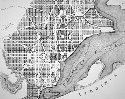 Plan miasta Waszyngton, jak pierwotnie określono w 1793 (grawerowanie) autorstwa (after) American School