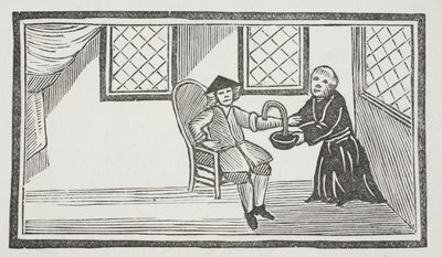 Przedstawienie zdradzieckiego mnicha wykrwawiającego go na śmierć, ilustracja z „Chap-books of the XVIII Century” Johna Ashtona, wyd. 1882 (lit) autorstwa (after) English School