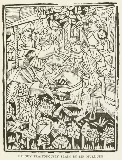 Sir Guy zdradziecko zabity przez Sir Murdure (rycina) autorstwa (after) English School