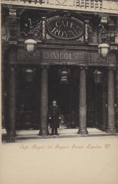 Cafe Royal, 68, Regent Street, Londyn, zachód (zdjęcie czarno-białe) autorstwa (after) English photographer