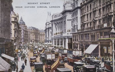 Regent Street, niedaleko Oxford Circus, Londyn (kolorowe zdjęcie) autorstwa (after) English photographer