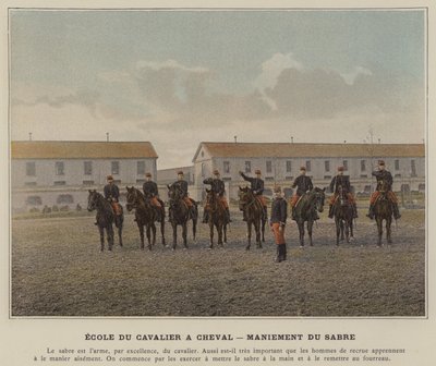 Szkoła jeźdźca na koniu, władanie szablą (zdjęcie kolorowe) autorstwa (after) French Photographer