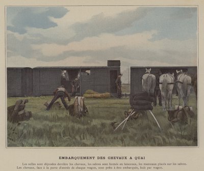 Zaokrętowanie koni na nabrzeżu (kolorowe zdjęcie) autorstwa (after) French Photographer