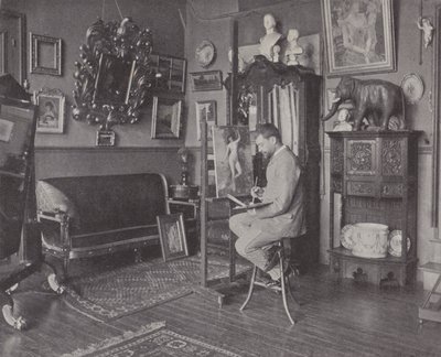 Francuski malarz Henri Gervex w swoim studio (zdjęcie czarno-białe) autorstwa (after) French Photographer