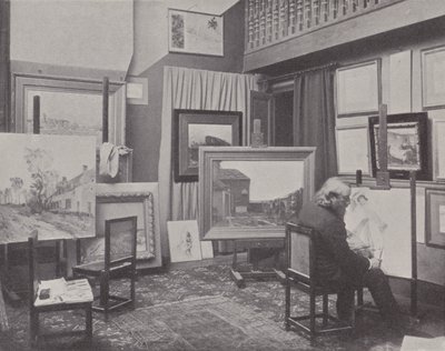 Francuski malarz Jean Charles Cazin w swoim studio (zdjęcie czarno-białe) autorstwa (after) French Photographer