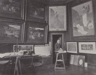 Francuski malarz Pierre Puvis de Chavannes w swojej pracowni (zdjęcie czarno-białe) autorstwa (after) French Photographer