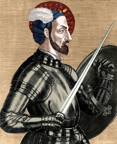Karol Burbon (1490-1527), najwyższy dowódca armii francuskiej, rycina, kolorowy dokument autorstwa (after) French School