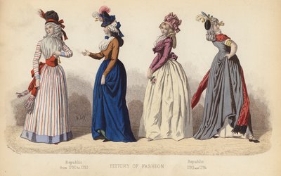 Moda we Francji: Republika w latach 1790-1792; Republika w latach 1793 i 1794 (kolorowana rycina) autorstwa (after) French School
