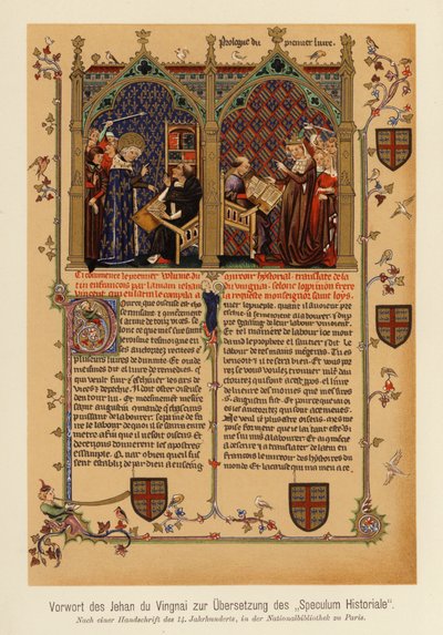 Przedmowa do tłumaczenia Speculum Historiale autorstwa Jeana de Vignay (kolorowa litografia) autorstwa (after) French School