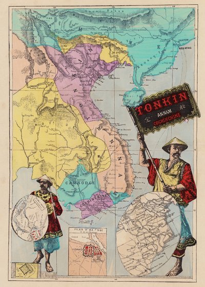 Mapa Tonkin, Annam, Cochinchine (kolorowy grawerunek) autorstwa (after) French School