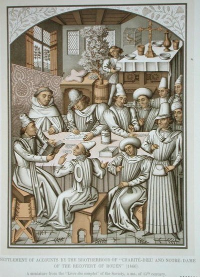 Rozliczenie rachunków przez Bractwo „Charite-Dieu i Notre-Dame odrodzenia Rouen”, z „Livre des comptes” autorstwa (after) French School