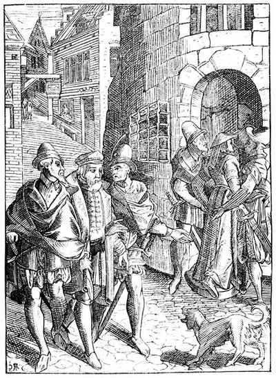 Więzienie proboszcza, rue de la Tannerie, Paryż, według drzeworytu w „Praxis Rerum Civilium” Joose de Damhoudera (1507–81) opublikowanej w Antwerpii autorstwa (after) French School