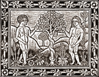 Drzewo, z którego Adam zjadł Jabłko, faksymilia z księgi medytacji, pierwszej książki wydrukowanej w Albi w Langwedocji w 1481 r. autorstwa (after) French School