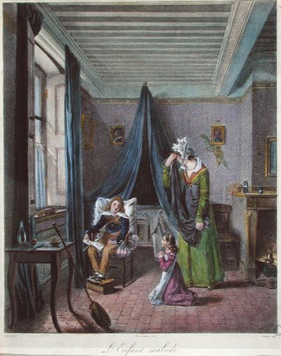Chore dziecko, ok. 1820 (litografia barwna) autorstwa (after) Genot