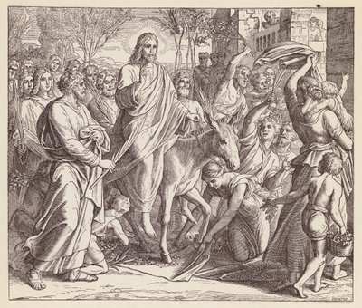 Jezus wjeżdżający do Jerozolimy (litografia) autorstwa (after) German School