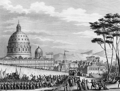 Rewolucja francuska: triumfalny wjazd Francuzów do Rzymu we Włoszech w lutym 1798 r. pod przewodnictwem generała Louisa Alexandre (Louis-Alexandre) Berthiera, który najechał państwa papieskie i 11 lutego zajął Rzym autorstwa (after) Girardet