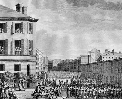 Rewolucja francuska i ruchy antyrewolucyjne: Rozbrojenie faubourg Świętego Antoniego na 4. Prairiale An III (23 maja) autorstwa (after) Girardet