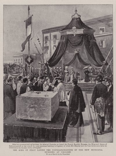 Król Włoch kładzie kamień węgielny pod nowy budynek komunalny w Cagliari (lito) autorstwa (after) Italian School