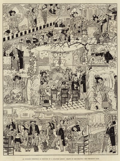 Angielskie Boże Narodzenie przedstawione przez japońskiego artystę (grafika) autorstwa (after) Japanese School