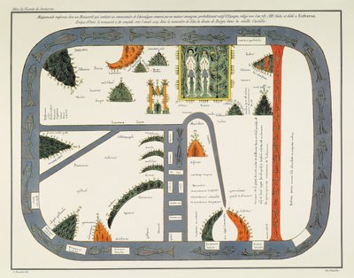 Mapa świata, z rękopisu Komentarza do Apokalipsy, napisanego ok. 787 r. I skopiowanego ok. 1109 r. W klasztorze Silos, Burgos, Hiszpania (litografia) autorstwa (after) Spanish School