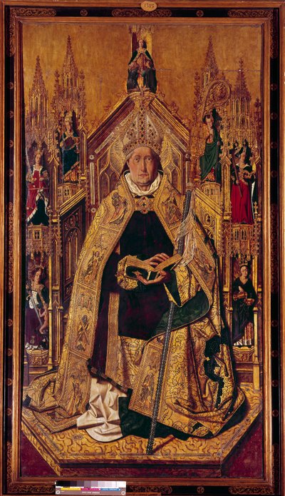 Św. Dominika de Silos (1000-1073) na tronie Dominika była pasterzem Nawarry. Został mnichem benedyktyńskim w Silos w Kastylii. Obraz na drewnie autorstwa Cardenas Bermejo (1435/40-1500) XV w. Wym. 242 x 130 cm Madryt, Muzeum Prado - Św. Dominik z autorstwa Bermejo