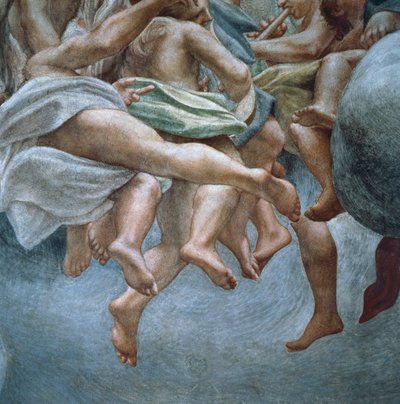 Anioły, fragment fresków z sekcji Abrahama i Izaaka, z kopuły katedry w Parmie, autorstwa Antonio Allegri Da Correggio (1489-1534) autorstwa (c.1489 1534) Correggio
