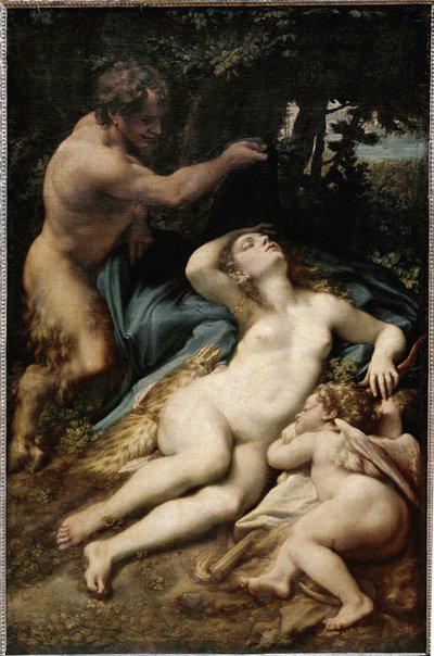 Jowisz i Antyopa (lub Wenus z Kupidynem i satyrem) (olej na płótnie) autorstwa (c.1489 1534) Correggio