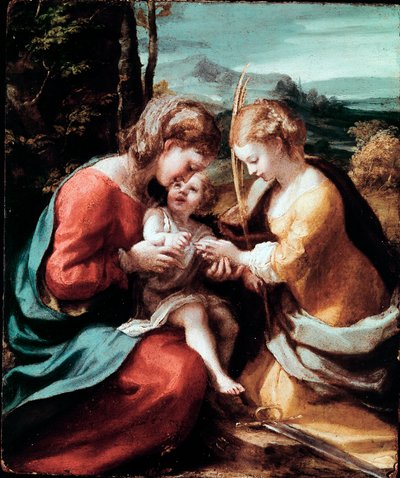 Mistyczne zaślubiny św. Katarzyny Aleksandryjskiej Obraz Antonio Allegri (znanego jako Correggio lub The Correge 1489-1534) ok. 1520 r. Słońce. 28,5x23,5 cm Neapol Museo di Capodimonte autorstwa (c.1489 1534) Correggio