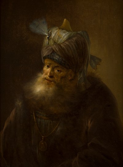 Portret mężczyzny w turbanie (olej na płótnie) autorstwa (follower of) Rembrandt Harmensz. van Rijn