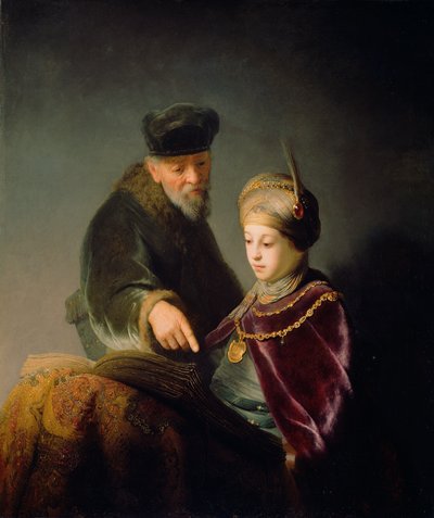 Młody uczony i jego wychowawca, ok. godz. 1629-30 (olej na płótnie) autorstwa studio of Rembrandt Harmensz. van Rijn