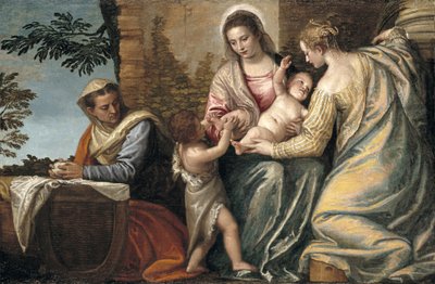 Madonna z Dzieciątkiem ze św. Elżbietą Dzieciątkiem św. Jan Chrzciciel i św. Justyna, 1565-70 autorstwa Paolo Veronese