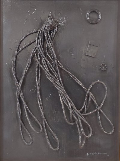 G. C. Riccardi, Combustione n. 3, 1990, mieszane media na płótnie, 60x80, Arpino, Fundacja Umberto Mastroianni, Włochy. autorstwa Gian Carlo Riccardi