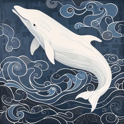 Delfin na surrealistycznym niebieskim tle, Nautical Wall Decor, grafika na zamówienie autorstwa F. Abderrahim
