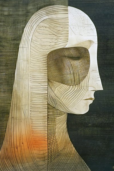 Figuratywny portret kobiety, dekoracja ścienna, online grafiki artystyczne autorstwa F. Abderrahim