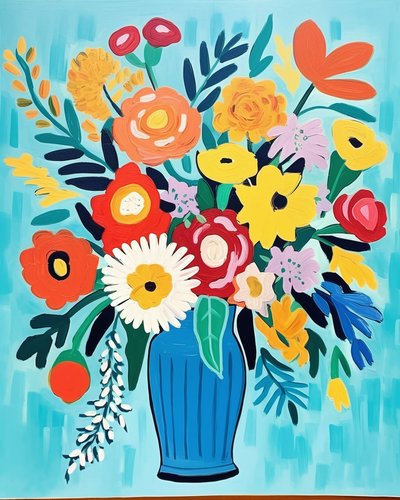 Inspiracja Matisse kwiaty w wazonie | kwiatowe grafiki do dekoracji ścian autorstwa F. Abderrahim